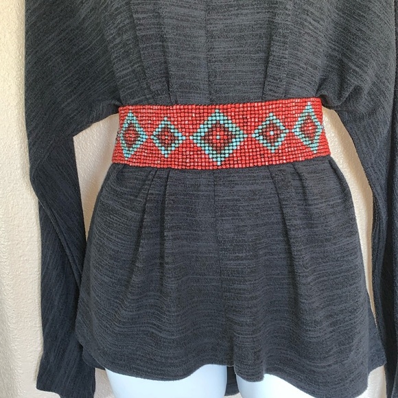 BEADED STATEMENT BELT red, blue/maroon diamonds. Stretchy. VINTAGE, ARTISAN M main image 15